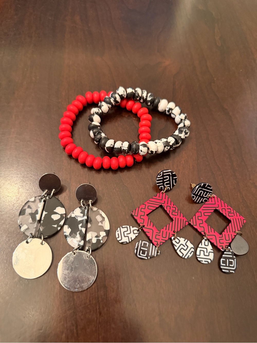Sassy Jones Red, Black and White Bead & Geometric Earring bundle
